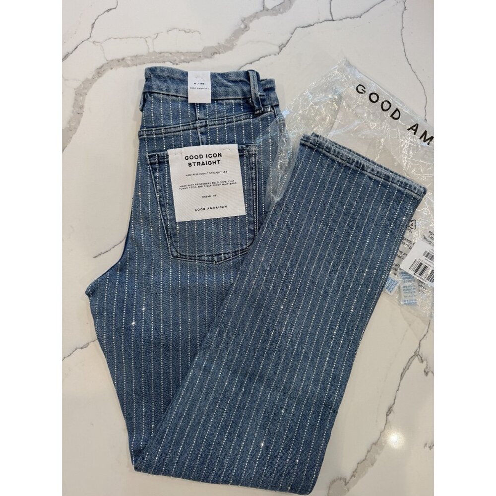 Good American NWT Good Icon Rhinestone Jeans in Indigo Size 28 - Picture 5 of 6